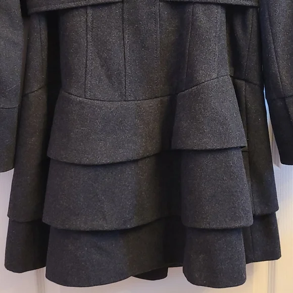 🌬️Guess Grey Ruffle Pea Coat - Picture 10 of 14